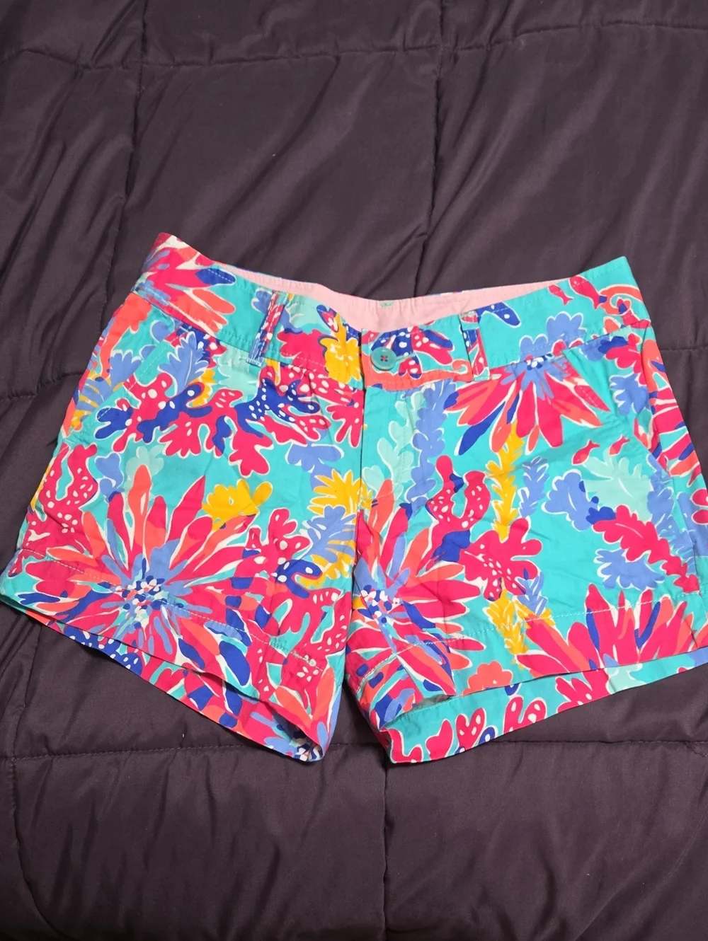 Lilly Pulitzer The Callahan Turquoise Floral Print Shorts Size 2